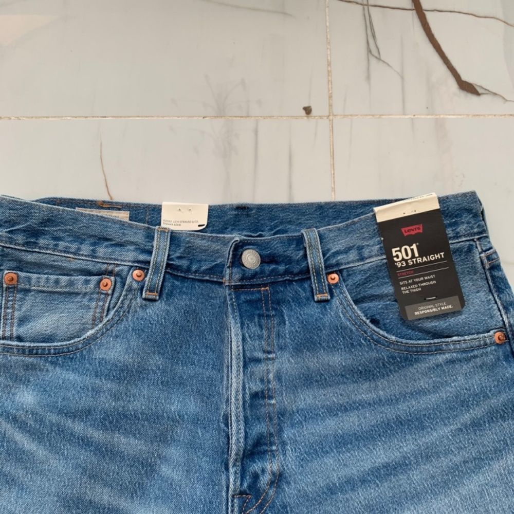 Levi's 501 Jeans Mens 36x32 '93 Straight Fit Stretch Blue Casual Pants Denim NEW - Picture 4 of 11